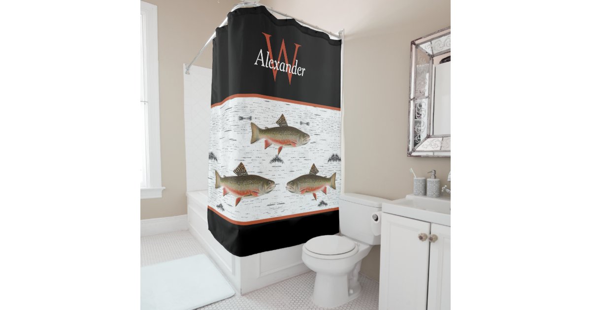 Rustic Aspen Bark Trout Fisherman River Lake House Shower Curtain | Zazzle