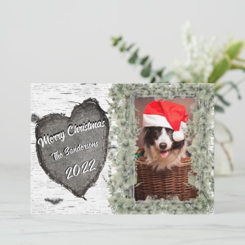 Rustic Aspen Bark Wood Heart  Family Photo  Holiday Card