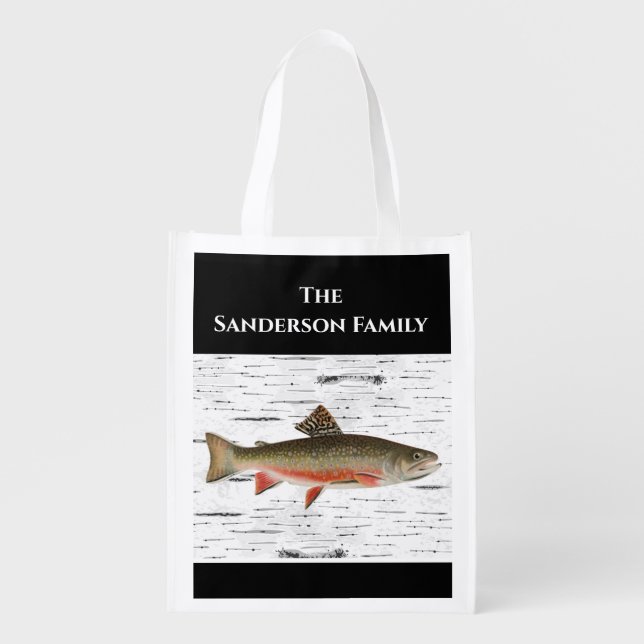 Rustic Aspen Trout fisherman Lake House Cloth  Grocery Bag (Front)