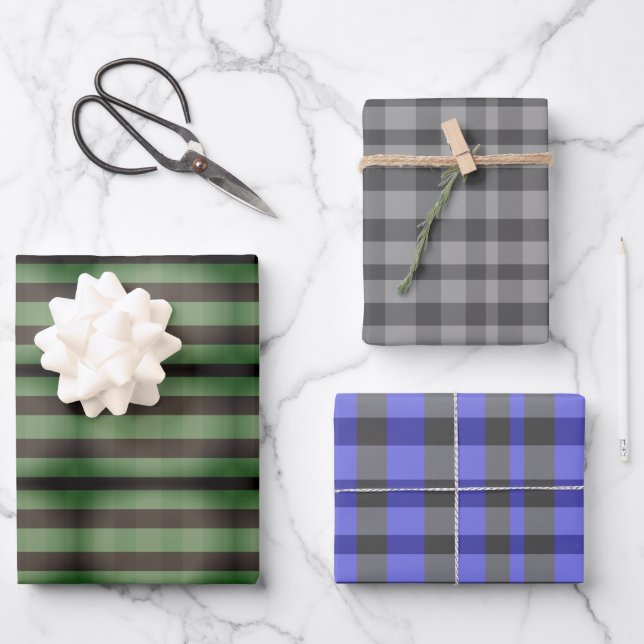 Rustic Assorted Plaid Pattern Wrapping Paper Sheets (Front)