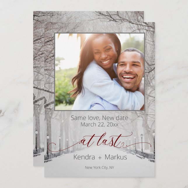 Rustic At Last Photo New Date  Save the Date Invitation (Front/Back)