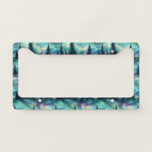 Rustic Aurora Forest Pattern License Plate Frame (Front)