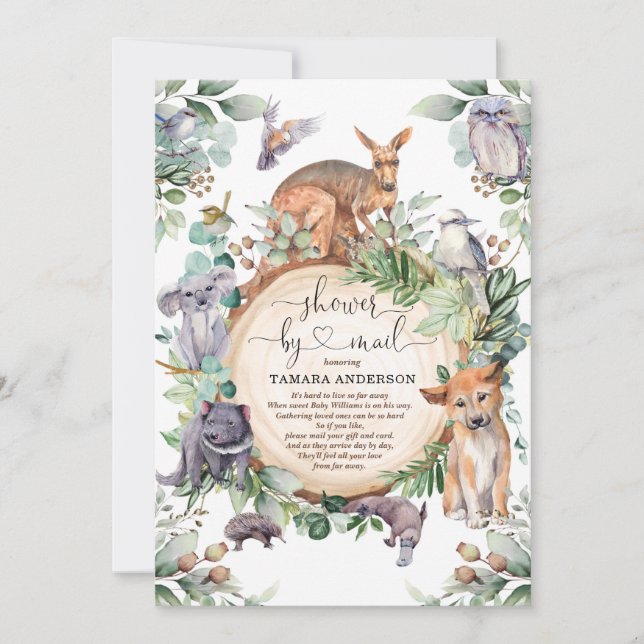 Rustic Australian Animals Baby Shower By Mail Invitation (Front)
