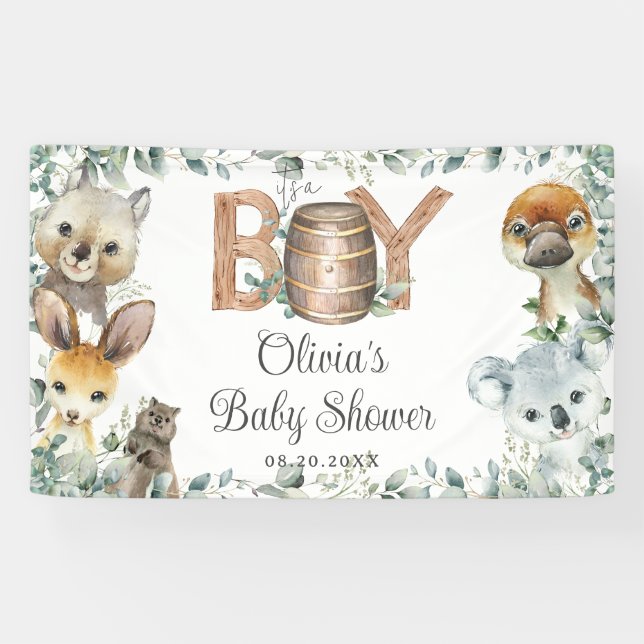 Rustic Australian Animals Boy Baby Shower Backdrop Banner (Horizontal)