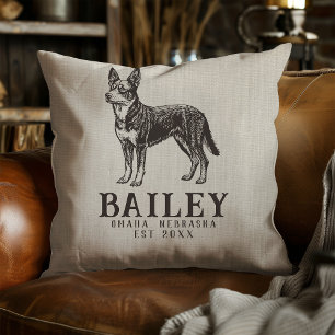 Rustic Australian Cattle Dog Farm Name Grain Sack Throw Pillow