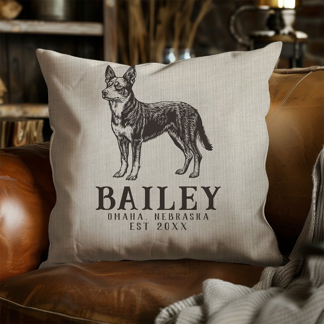 Rustic Australian Cattle Dog Farm Name Grain Sack Throw Pillow (Creator Uploaded)
