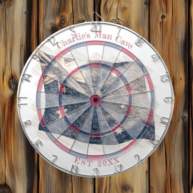 Rustic Australian Flag Custom Name Est Date Dart Board (Creator Uploaded)