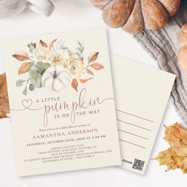 Rustic Autumn A Little Pumpkin Baby Shower Postcard (Send out a Little Pumpkin Baby Shower invite as a postcard for an easy way to invite your guests.)