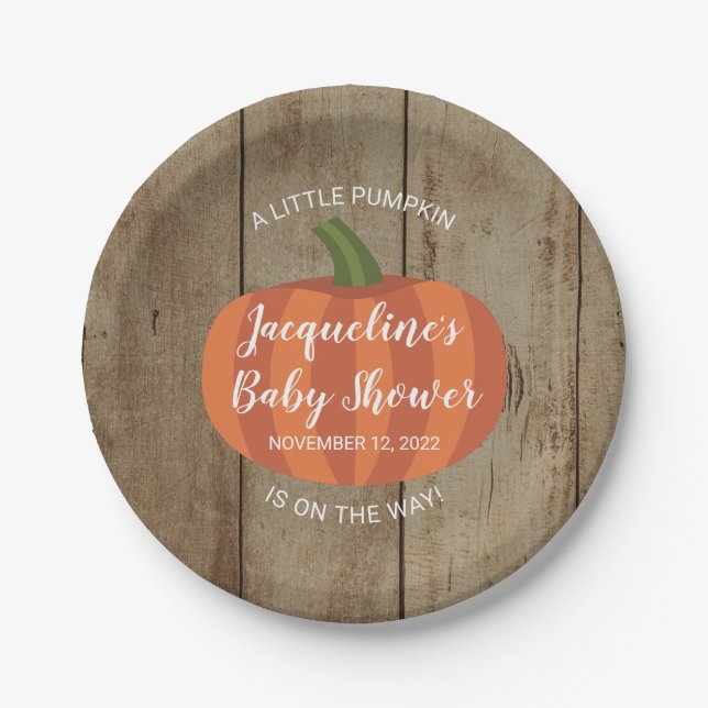 Rustic Autumn A Little Pumpkin Fall Baby Shower Paper Plates (Front)