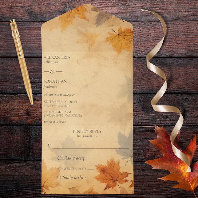 Rustic Autumn All In One Invitation (Also available with QR code. )