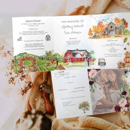 Rustic Autumn Apple Orchard Wedding Tri_Fold Invitation