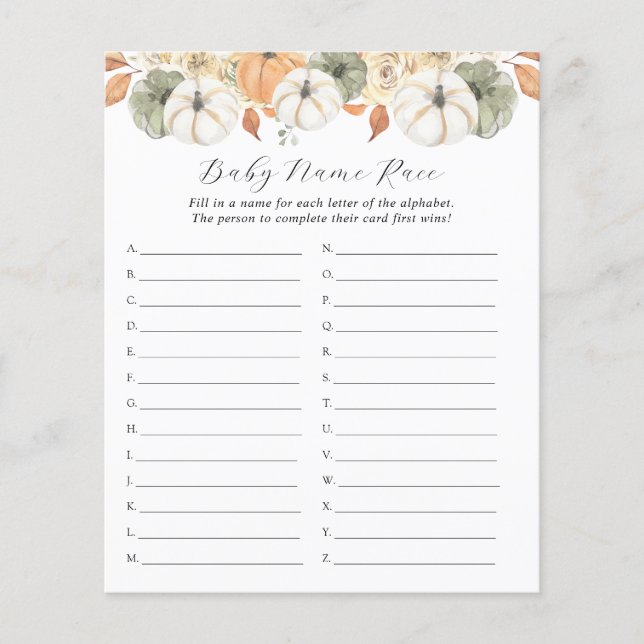 Rustic Autumn Baby Name Race (Front)