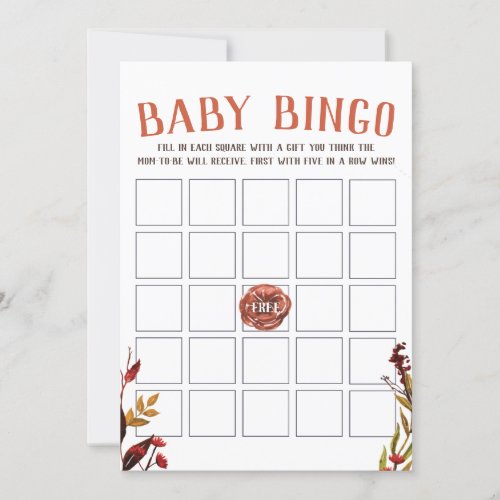 Rustic Autumn Baby Shower Bingo Card