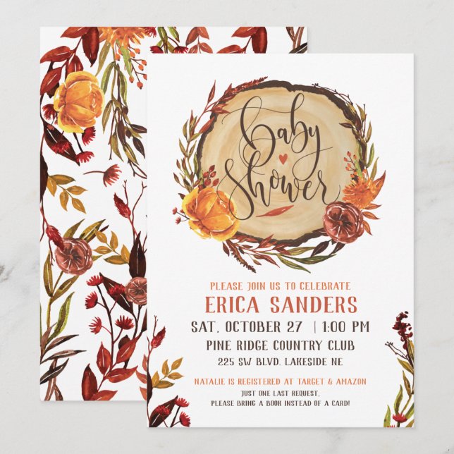 Rustic Autumn Baby Shower Invitation (Front/Back)