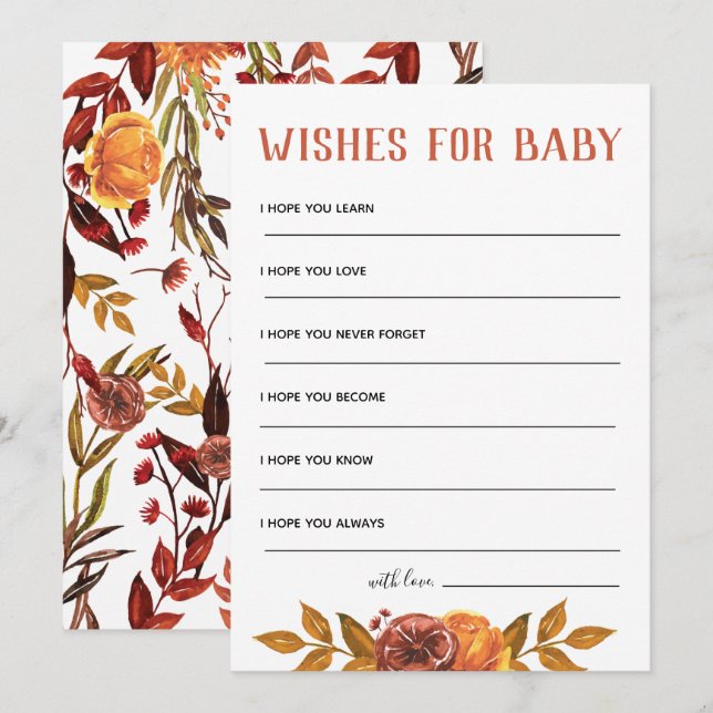Rustic Autumn Baby Shower Wishes For Baby Invitation (Front/Back)