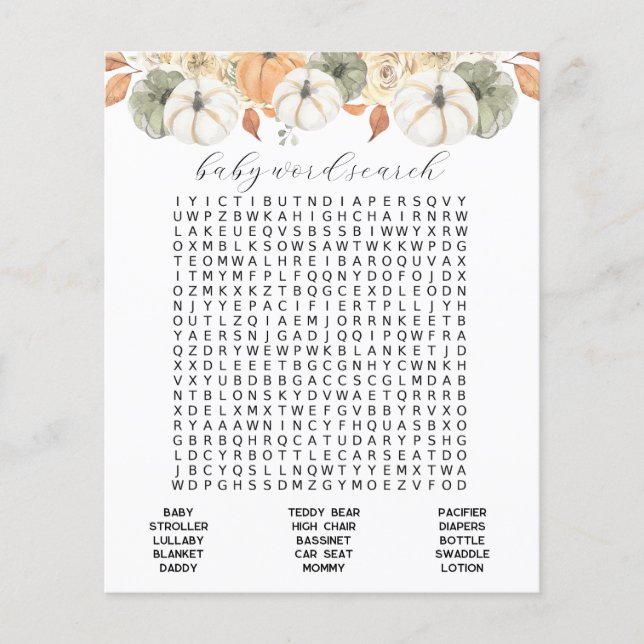 Rustic Autumn  Baby Word Search  (Front)