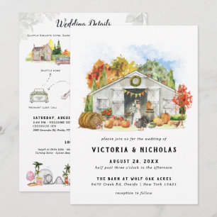 Rustic Autumn Barn   Illustrated Wedding Weekend Invitation