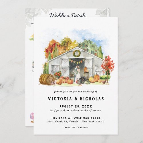 Rustic Autumn Barn  Illustrated Wedding Weekend Invitation