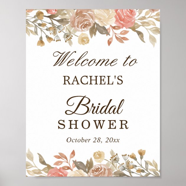 Rustic Autumn Beige Floral Bridal Shower Sign
