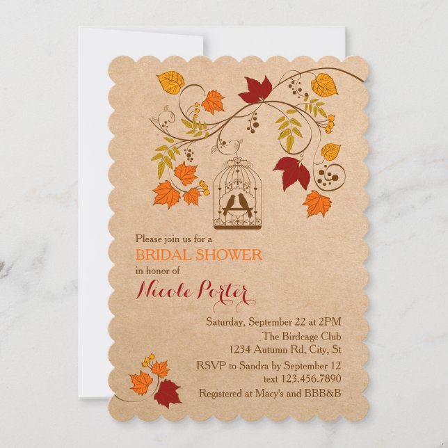 Rustic Autumn Birdcage Bridal Shower Invitation (Front)