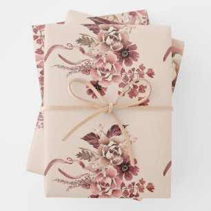 Rustic Autumn Blooms Light Beige Watercolor Wrapping Paper Sheets