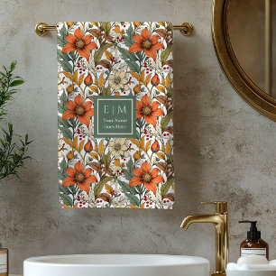 Rustic Autumn Blooms Olive Terracotta Bath Towels