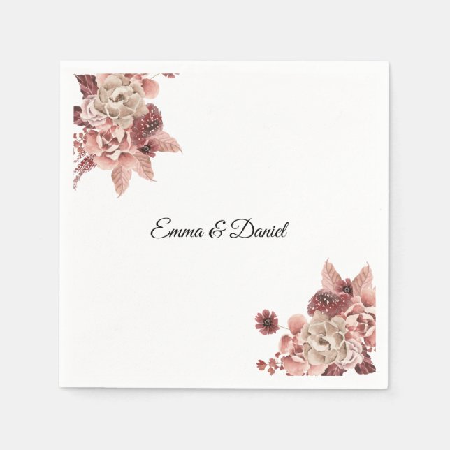 Rustic Autumn Blooms Watercolor  Napkins (Front)