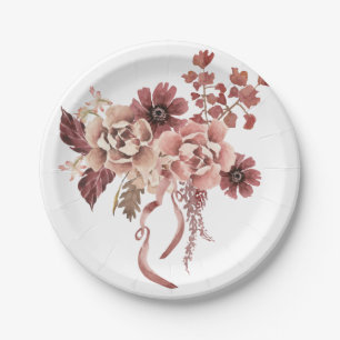 Rustic Autumn Blooms Watercolor Paper Plates