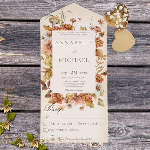 Rustic Autumn Blush Wildflowers Ivory No Dinner All In One Invitation