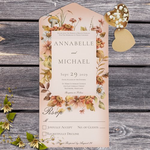 Rustic Autumn Blush Wildflowers Peach No Dinner All In One Invitation