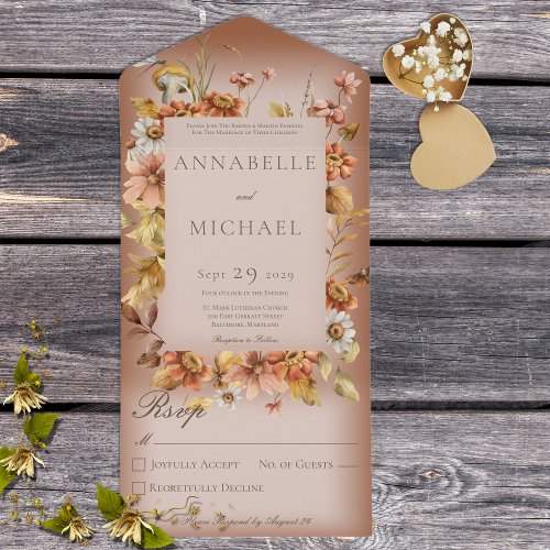 Rustic Autumn Blush Wildflowers Rust No Dinner All In One Invitation
