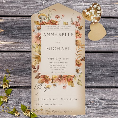 Rustic Autumn Blush Wildflowers Tan No Dinner All In One Invitation