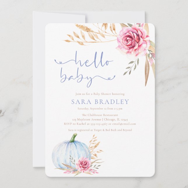 Rustic autumn boho Pumpkin baby boy shower  Invitation (Front)