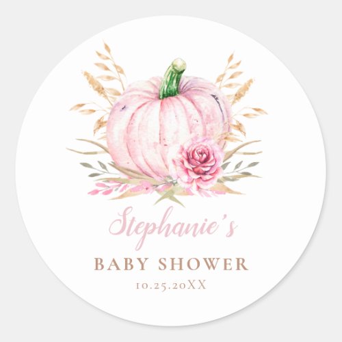 Rustic autumn boho Pumpkin baby Girl shower Classic Round Sticker
