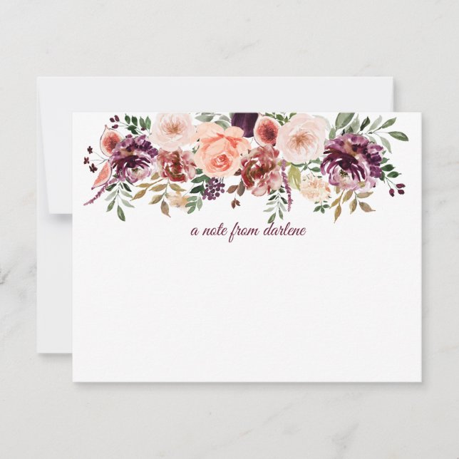 Rustic Autumn Boho Watercolor Floral Monogram Note Card (Front)