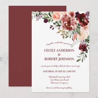 Rustic Autumn Boho Watercolor Flowers Invitation