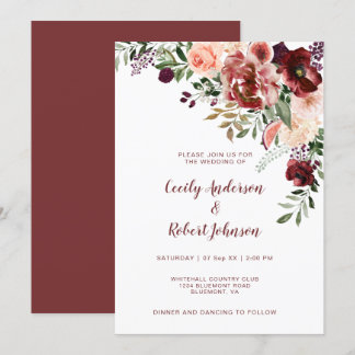 Rustic Autumn Boho Watercolor Flowers Invitation