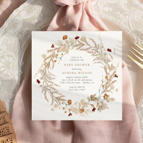 Rustic Autumn Botanical Baby Shower Invitation