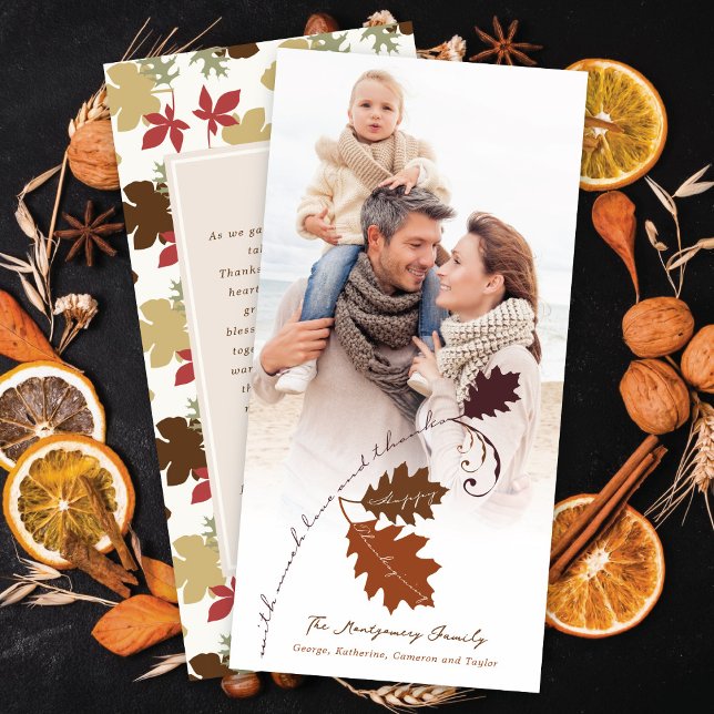 Rustic Autumn Branch Happy Thanksgiving Photo  Holiday Card (Creator Uploaded)