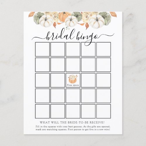 Rustic Autumn Bridal Bingo Game Card