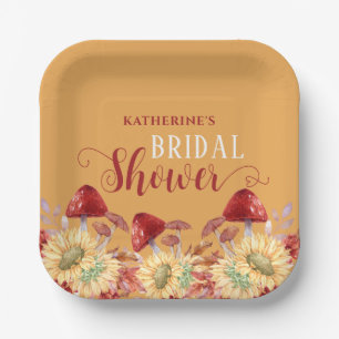 Rustic Autumn Bridal Shower Sunflowers Mushroom Paper Plates