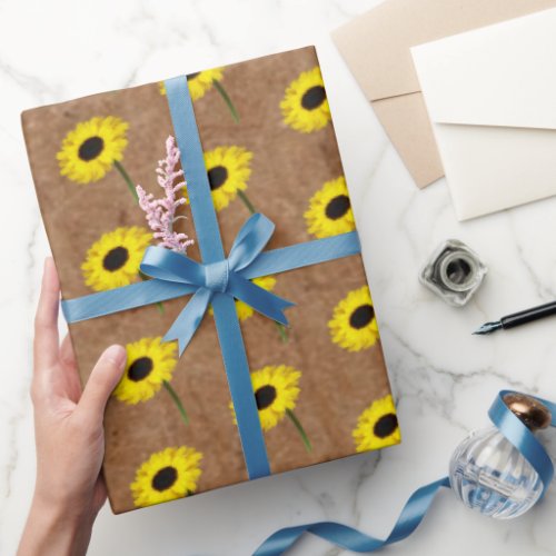 Rustic Autumn Bride Kraft  Burlap Sunflower Party Wrapping Paper