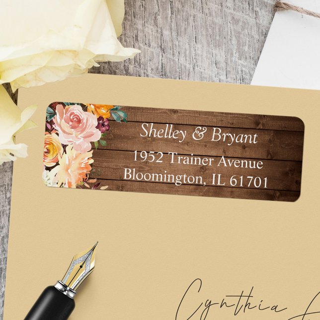 Rustic Autumn Burgundy Peach Floral Return Address Label (Creator Uploaded)