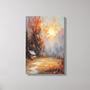 Rustic Autumn Cabin Landscape Fall Art Canvas Print