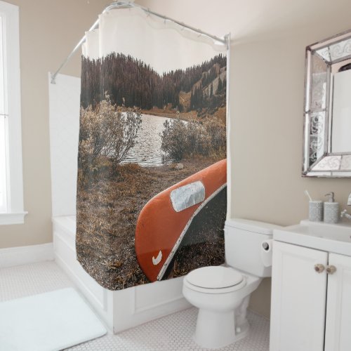 Rustic Autumn Canoe  Dusk Lit Gray Shower Curtain