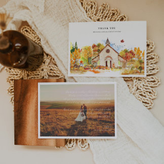 Rustic Autumn Chapel Wedding Photo Thank You