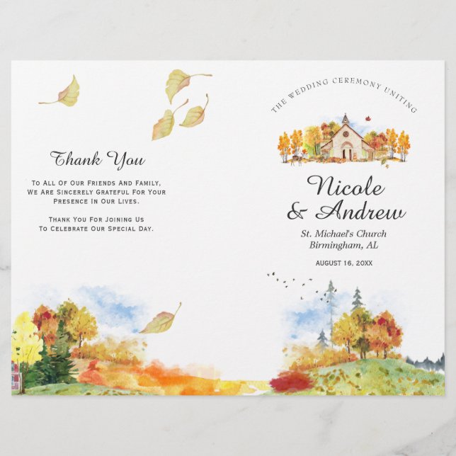 Rustic Autumn Chapel Wedding Program (Front)
