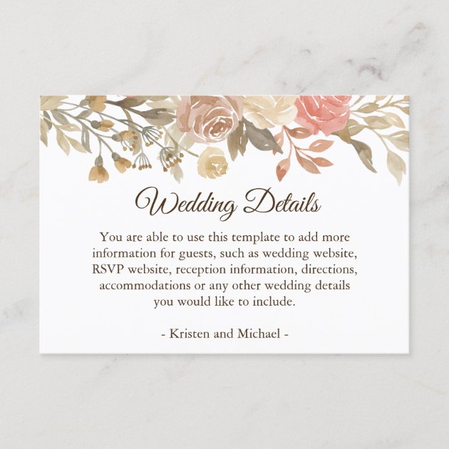 Rustic Autumn Chic Floral Wedding Details Enclosure Card