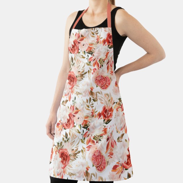 Rustic Autumn Citrus Floral Pattern Print Apron (Insitu)