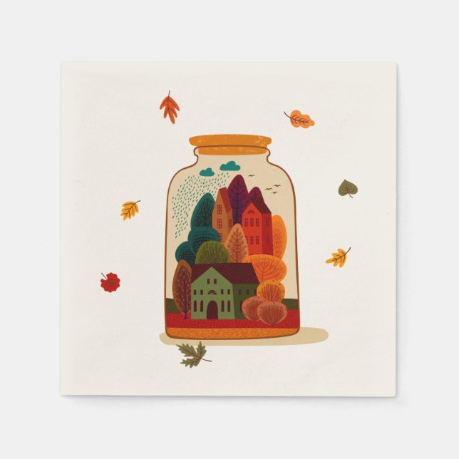 Rustic Autumn City in Jar Napkins (Front)